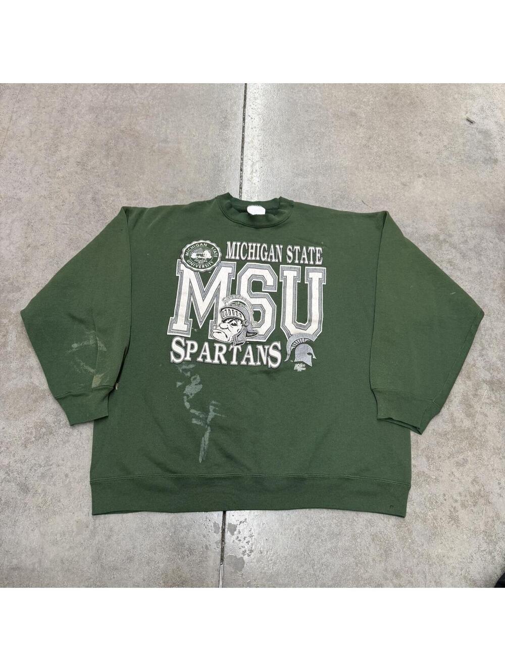 vintage michigan state university spartans made in usa collegiate green crewneck